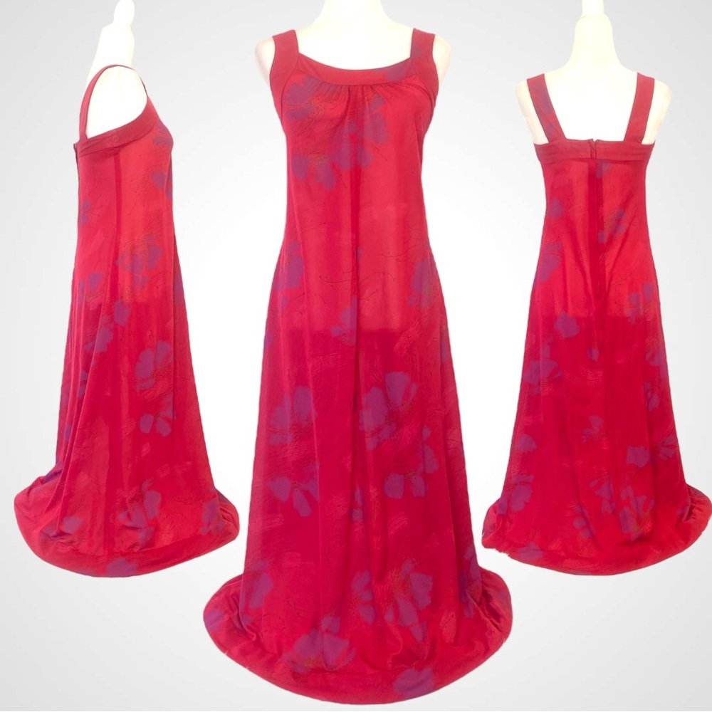 Vintage SEARS Hawaiian Red Floral Print Aloha 70s Maxi Gown Long Slip Dress - Picture 13 of 13